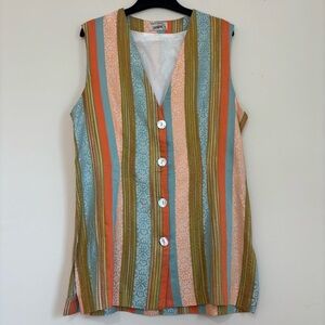 Grafity's Paris vintage boho blue orange stripe button up V-neck retro vest 42